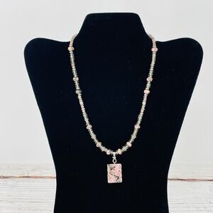 Faceted Rhodonite Pendant Bead Necklace 9" Unmarked